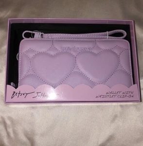 Betsey Johnson Purple Quilted Heart Faux Leather ZA Wallet + Strap NWT & Box - Picture 1 of 16