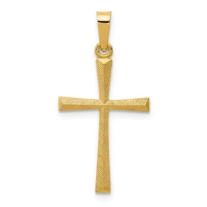 14K Yellow Gold Textured and Polished Latin Cross Pendant L-1.1 Inch, 0.69 gram - Picture 1 of 4