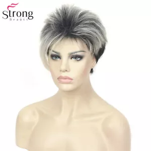 StrongBeauty Short Asymetrical Black Blonde Ombr Synthetic Women’s Wig - Picture 1 of 7