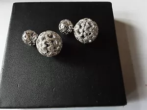 Double Round Filigree Sterling Silver And CZ Ball Earrings - Picture 1 of 12