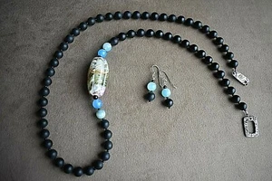 Mattschwarzer Onyx & Achat Halskette Set mit fokalen Perlen Made in Arizona USA - Bild 1 von 8