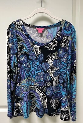 Vintage Sunny Leigh Floral Stretchy Top Blouse Size Medium Made In USA B5 - Image 1 of 3