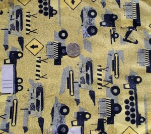 1/2 Yds Construction Vehicles & Road Work Signs Flannel Quilting Fabric Yellow - Picture 1 of 3