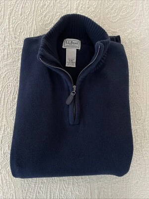 LL Bean Men’s XL Navy Blue 1/4 Zip Cotton Knit Sweater Long Sleeve Mock Neck  LN - Image 1 of 4