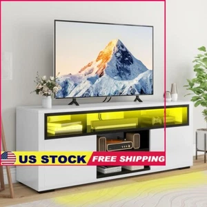 62inch Modern High Gloss LED TV Stand W/ Open Shelves & Storage Cabinets TVs New - Picture 1 of 7