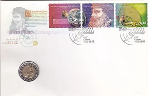 PORTUGAL COVER PEDRO NUNES ,STAMPS AND COIN - Picture 1 of 2