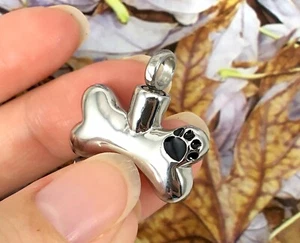 Dog Bone Cremation Jewelry Pendant Urn for Ashes Paw Print Puppy Memorial Gift - Picture 1 of 10