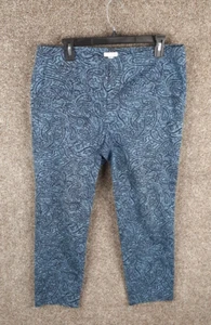 J Jill Pants Womens 12 Blue Paisley Chino Cropped Stretch Mid Rise Tapered - Picture 1 of 10