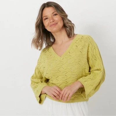 Marla Wynne Mustard 黄色开放式针织毛衣 XL 码露肩波西米亚棉 — 第 1/4 张图片