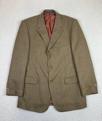 Blazer Alan River Para Hombres 44L Marrón Lana de Cordero Ventana 3 Botones Doble Ventilación Tweed Foto 1 de 4