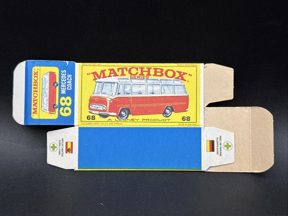1960s  Matchbox Original EMPTY BOX CLEAN #68 MERCEDES COACH ORANGE BUS free ship - Image 1 of 4
