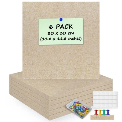 6 Pack Cork Board Felt Bulletin Board with 60 Push Pins, 1/2" Thick Pinboard ... - Image 1 of 4