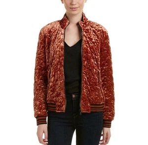 NWOT Bernardo Crushed Velvet Star Embroidered Rose Gold Bomber Jacket Orange XL - Picture 1 of 6