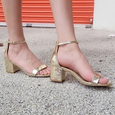 Gold Ankle Straps Low Chunky Heels Sandals (size 5.5) - Image 1 of 4