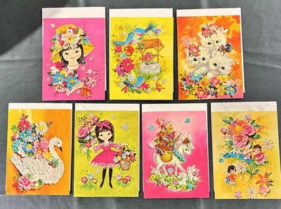 Tarjetas de felicitación vintage años 60 brillante color neón en relieve - MCM - kitsch - efímeras Foto 1 de 4