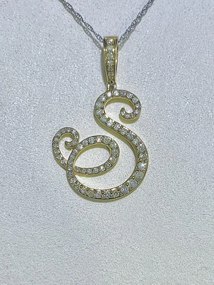 Pave Diamond “S” Initial Pendant in Yellow Gold - Image 1 of 3