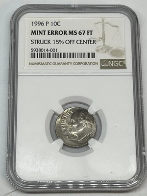 1996 P Philadelphia 10C Roosevelt Dime ERROR 15% Off Center - NGC MS67 FT - Image 1 of 4