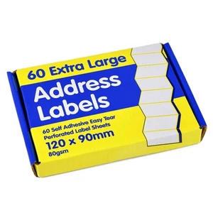 60 Large White Sticky Address Labels | Sticky Postage Labels | Ideal for Printer - Picture 1 of 5