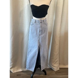 ZARA Denim Maxi Skirt High Waist Front Slit Light Wash Gray 100% Cotton Size XS - Picture 1 of 10