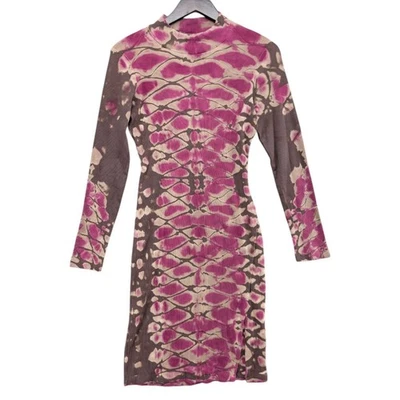 Young Fabulous Broke Bodycon Dress Pink Brown Snake Print Long Sleeve Size M - Image 1 of 4