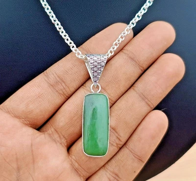 Ciondolo onice verde argento sterling 925 fatto a mano gioielli con pietre... - Immagine 1 di 4