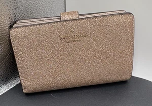 Kate Spade Glimmer Glitter Gold Medium kompakte faltbare Geldbörse KE446 NEU - Bild 1 von 8