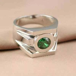 2Ct Natural Green Emerald Men's Solitaire Bezel Engagement Ring 14K Gold Size 9 - Picture 1 of 16