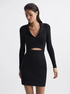 Reiss Black Freya Cut-Out Bodycon Dress Size UK XS 6 8 BNWT £188.00 💫 - Picture 1 of 5