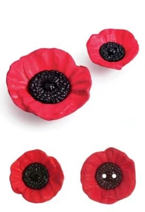 Poppy Buttons Red Two Hole or Shank 20mm 28mm 41mm Remembrance Day - Picture 1 of 10