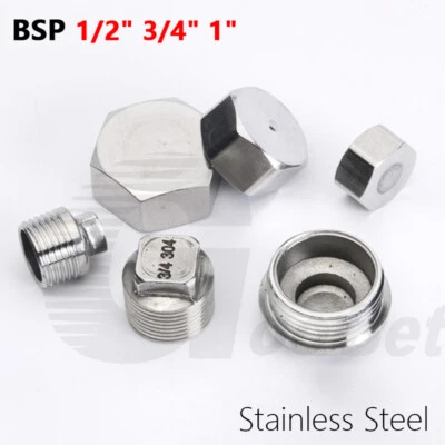 Stainless Steel Plug End Cap BSP 1/2" 3/4" 1" Male Female Threaded Pipe Fittings - Image 1 of 4