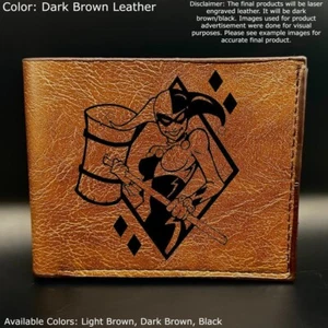 Custom Engraved HARLEY QUINN DIAMOND Leather Bifold Wallet - 3 Color Choices - Picture 1 of 10