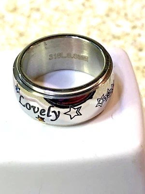 BANDA GIRATÓRIA DE CRISTAL AUSTRÍACO - ESMALTADA LINDA ANEL DE AÇO INOXIDÁVEL GRAVADO -7 - Imagem 1 de 4