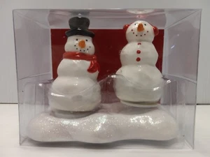 Hallmark Snowman Salt & Pepper Shakers w/ Jingle Bells 3 Piece Glitter Base NEW - Picture 1 of 12