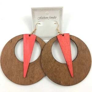 Massive Big Round Wooden Dangle Earrings Large Wood Statement YOU CHOOSE COLOR - Picture 1 of 5
