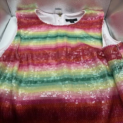 JCREW COLLECTION LENTEJUELAS SIN MANGAS TOP SANDÍA RAYAS ARCO IRIS MUJER S ¡Como nuevo! Foto 1 de 4