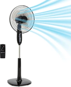 16" Pedestal Fan with Remote 3 Speeds Timer Adjustable Height Black - Picture 1 of 12