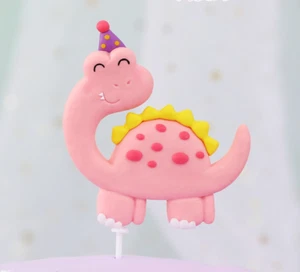 Cute Soft Silicone Cartoon Pink Dinosaur Birthday Cake Topper Party Decoration - Picture 1 of 6