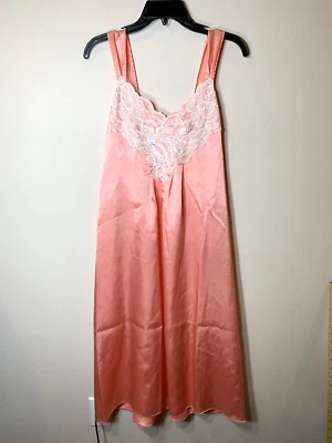 Camisón Natori Chemise para mujer pequeño melocotón satinado vestido sin mangas encaje bordado Foto 1 de 4