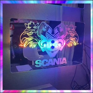 Scania V8 LKW L.E.D Spiegelfenster Lichttafel beliebiger Text jedes Logo - Bild 1 von 4