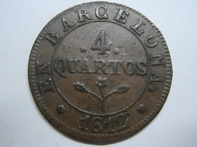 1812 BARCELONA 4 QUARTOS JOSE NAPOLEON SPAIN COPPER SPANISH - Image 1 of 2