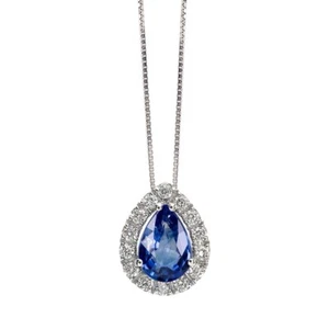 Collana Necklace Gold 18 Kt Oro Bianco Con Zaffiro E Diamanti Diamond - Imagen 1 de 11