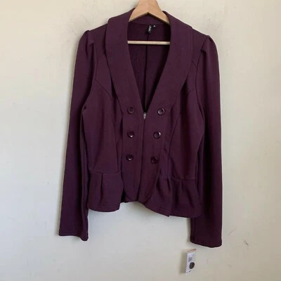 Ambition Womens Jacket Maroon Round Collar Zip Button Design Stretch Size XL NEW - Image 1 of 4