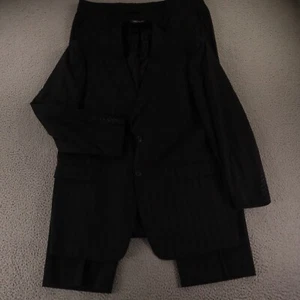 Chalk Stripe Suit L LT Black 100% Wool Hopsack Worsted Kenneth Cole 44L 38x31 - Picture 1 of 24