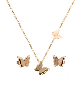 Set gold Schmetterling vergoldet Kette Schmuck Halskette Mädchen Gliederkette - Picture 1 of 7