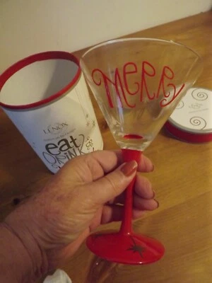nuevo vaso de cóctel LENOX MARTINI "Eat, Drink & Be Merry" NUEVO CON CAJA DE REGALO Foto 1 de 4