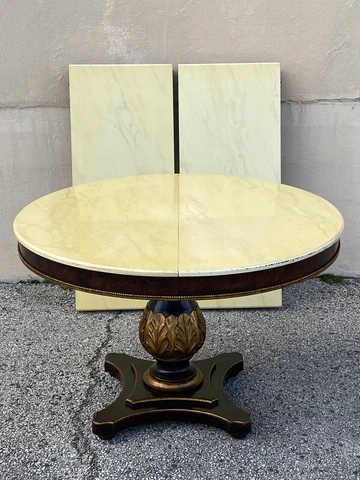 Vintage Italian Regency Style Pedestal Base Round Dining Table Cream Lacquer Top Cover