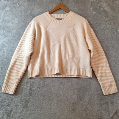 Suéter J Crew Mujer Mediano Marfil Colección Cachemira Punto Cruzado Cuello Redondo Foto 1 de 4