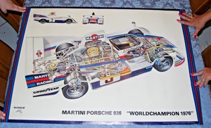 RARE ORIGINAL MARTINI PORSCHE 936 "WORLDCHAMPION 1976" CUTAWAY 38 X 27 POSTER - Picture 1 of 10