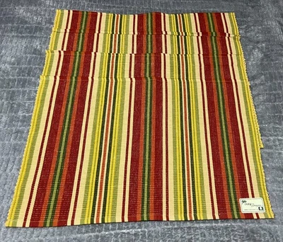 Park Design Salsa Red Green Tan Striped Cotton Ribbed Placemats Set of 4 - Image 1 of 4