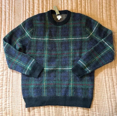 J Crew Men's Plaid Blue Green Alpaca Blend Sweater - Large - New With Tags - Image 1 of 3